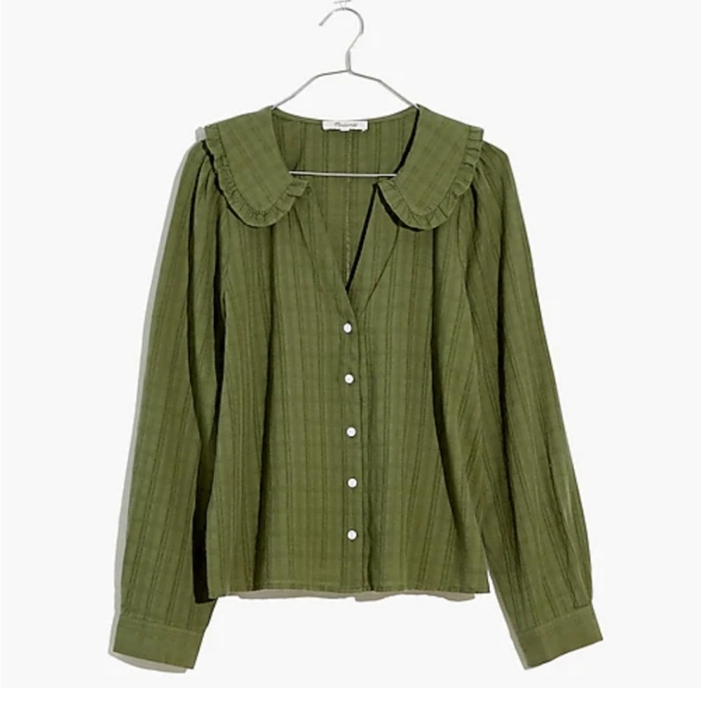 MADEWELL Women’s Green Ruffle Button Up Blouse 6